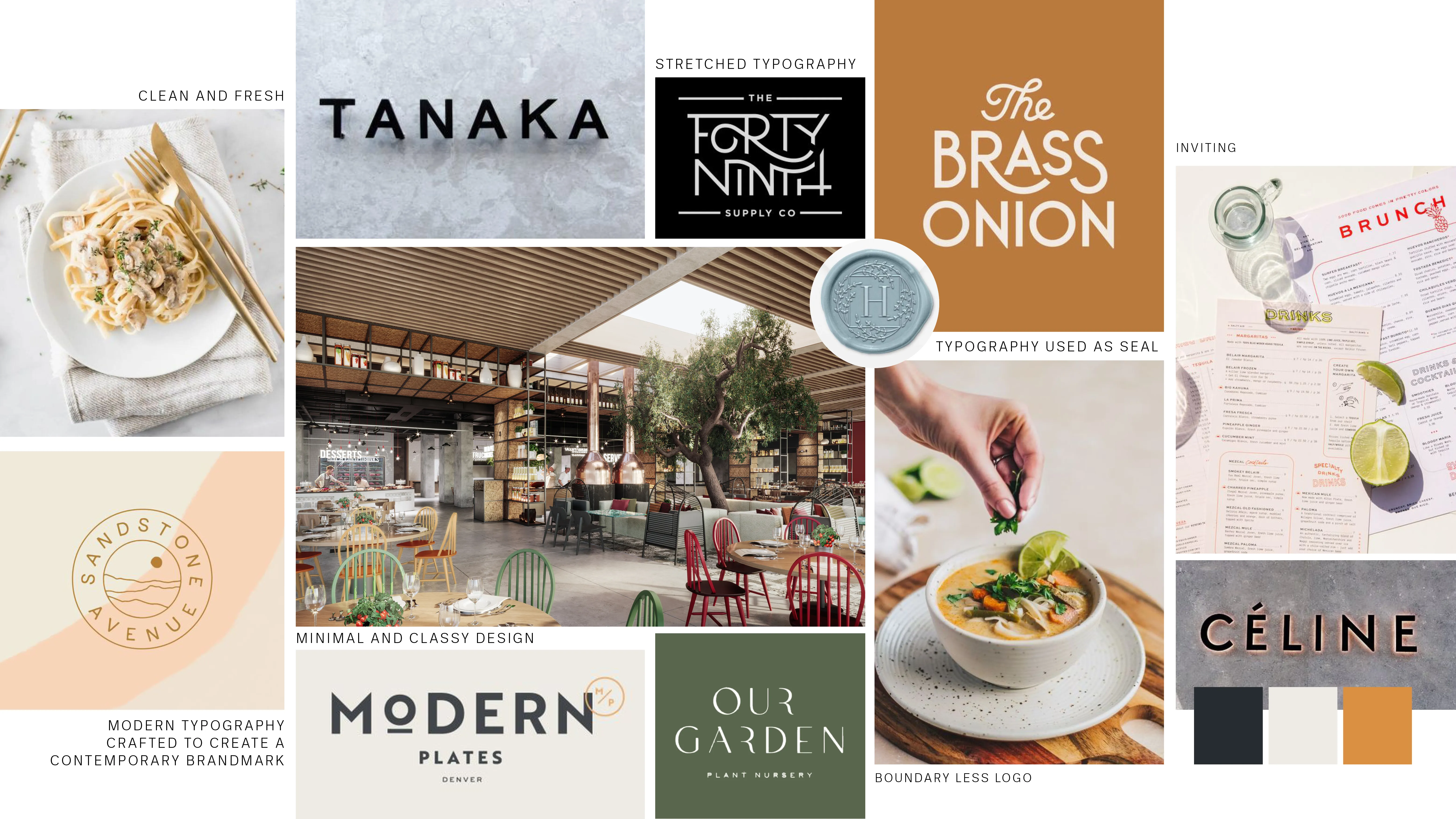 Direction 02 moodboard — minimal hospitality, refined typography and charcoal tones