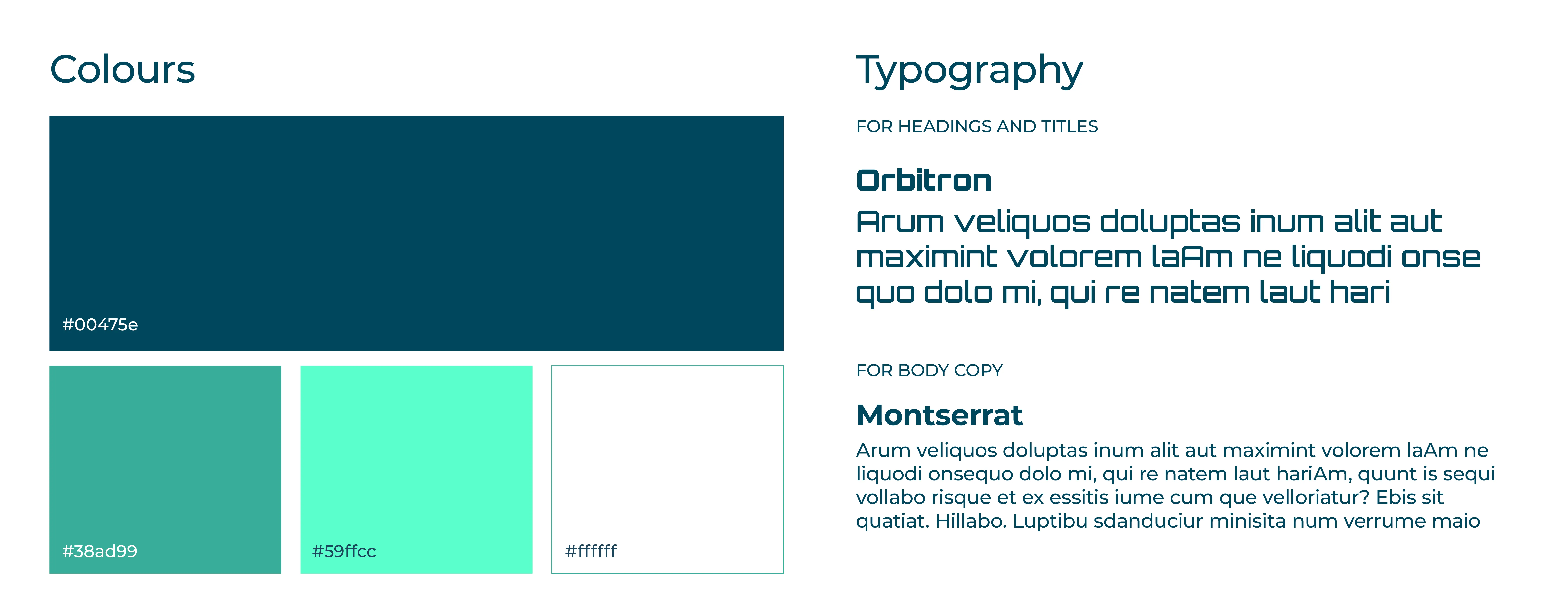 Typography and colour palette samples